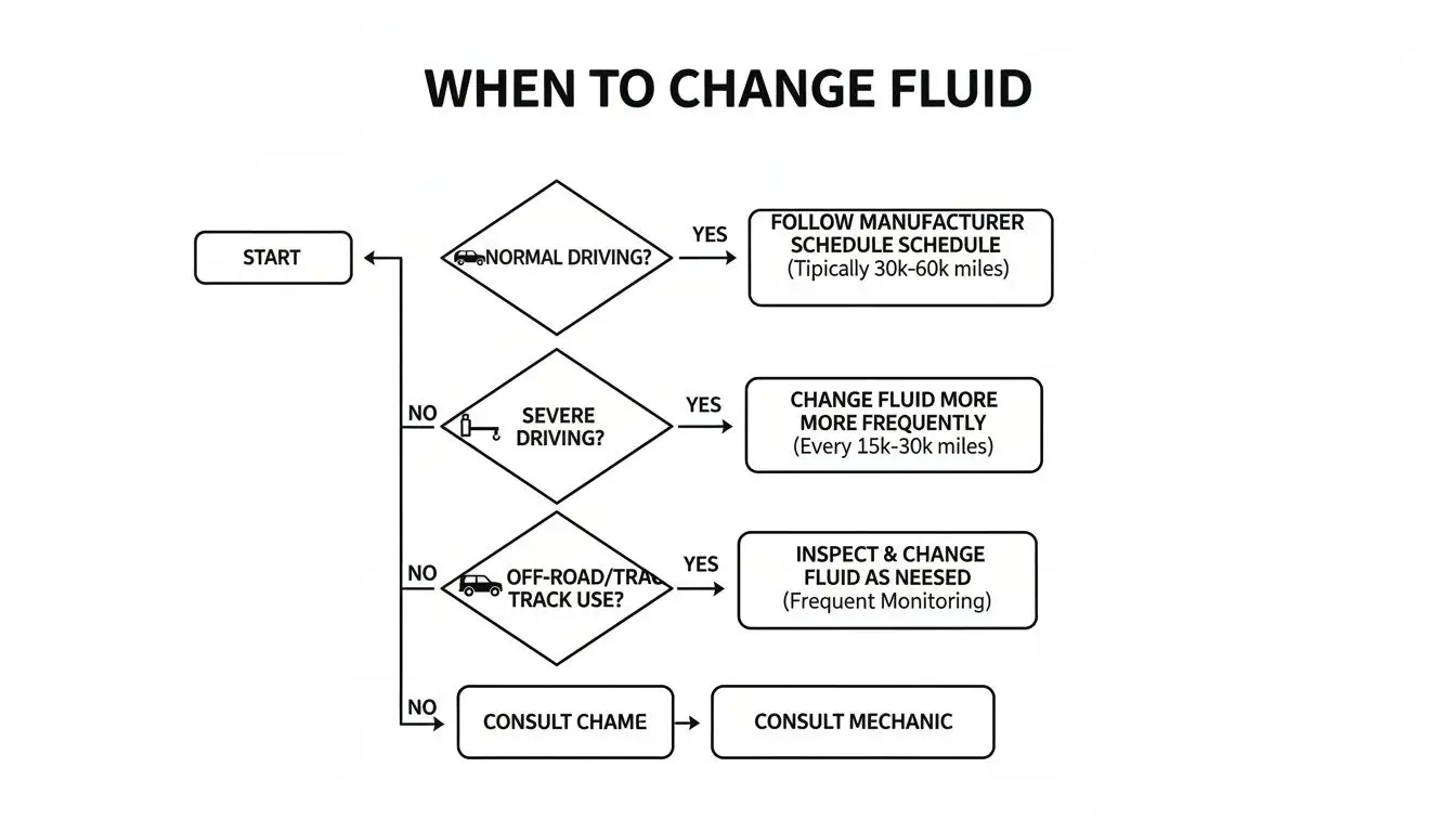 Flowchart illustrating when to change vehicle fluid based on driving conditions like normal, severe, or off-road use.