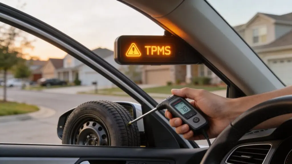 tpms light on tire gauge