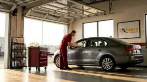 Car arrives at quick lube service bay
