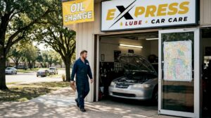 Technician approaching quick lube bay in Plano