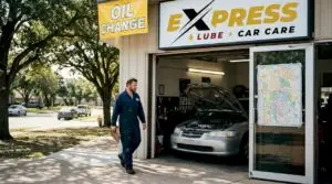 Technician approaching quick lube bay in Plano