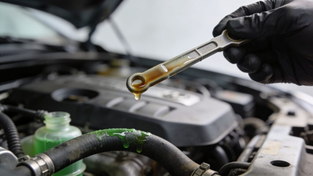 coolant in engine oil mechanic dipstick