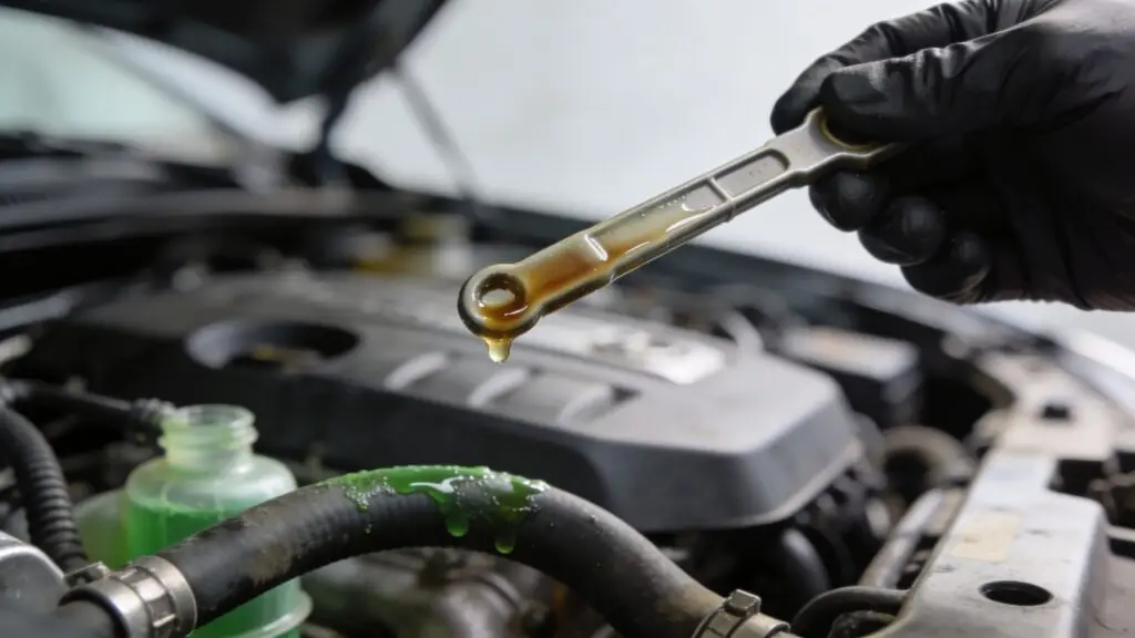 coolant in engine oil mechanic dipstick