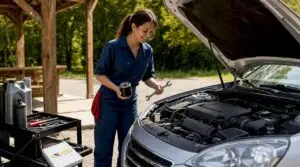 Technician performing full-service oil change