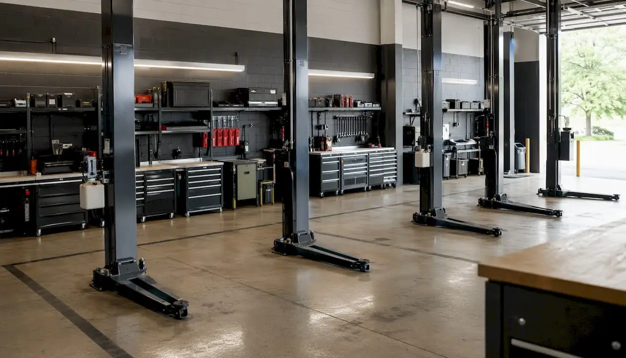 Organized clean auto service bay interior