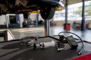 Automotive service tools on workbench