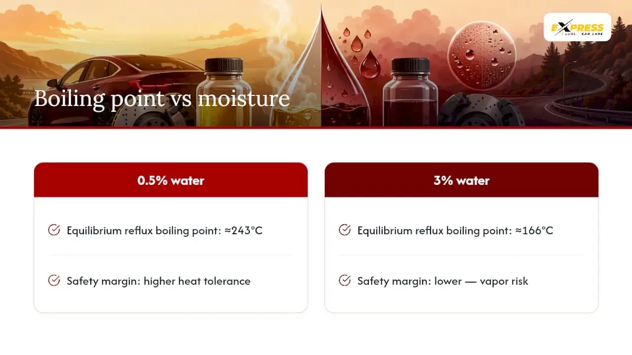 Brake fluid boiling point drops with moisture