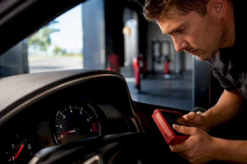 Technician observing low engine idle RPM