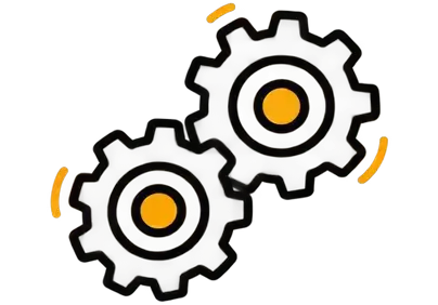 Two interlocking gray gears with yellow centers