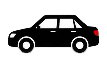Black sedan car icon with white wheels