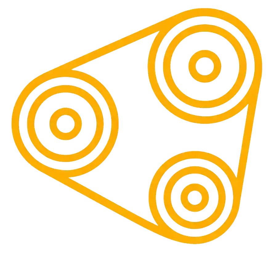 Yellow three-pulley belt drive icon