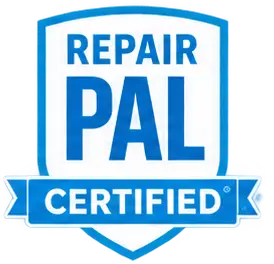 Blue and white RepairPal Certified badge logo