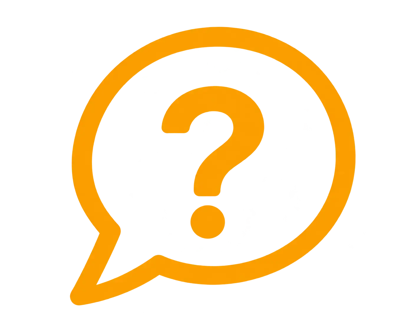 Orange speech bubble with question mark icon