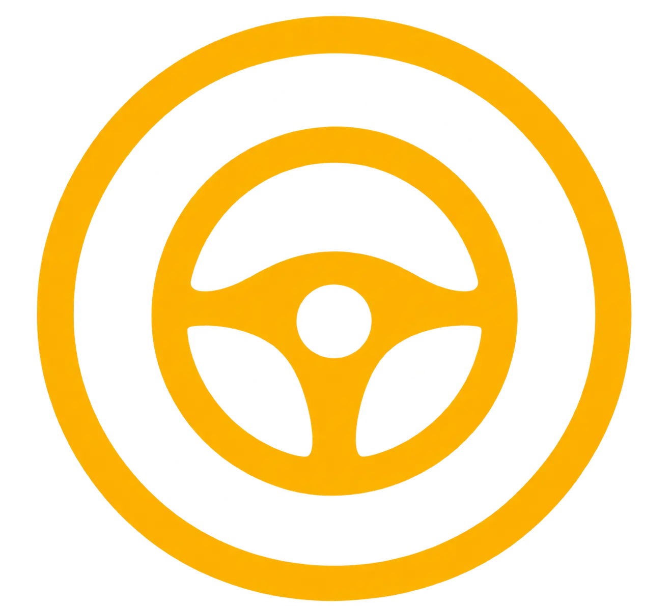 Yellow steering wheel icon on black background