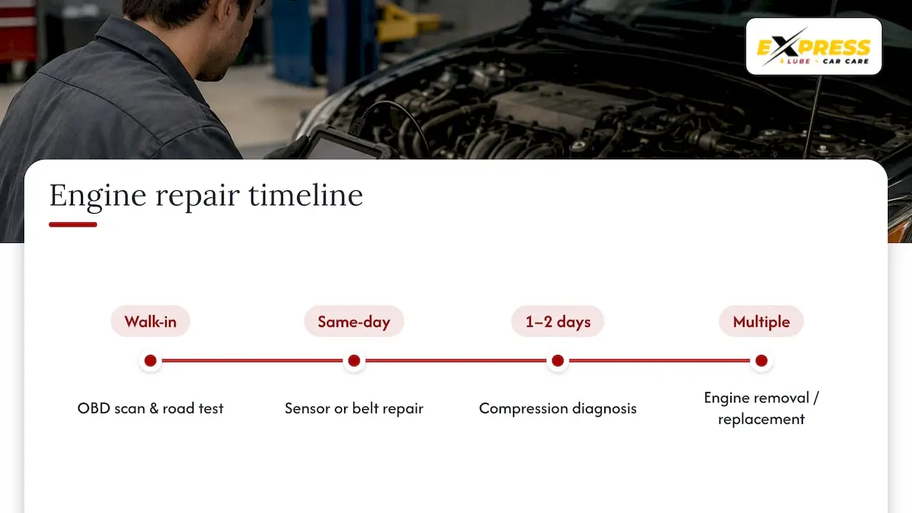 Engine repair timeline from diagnosis to replacement