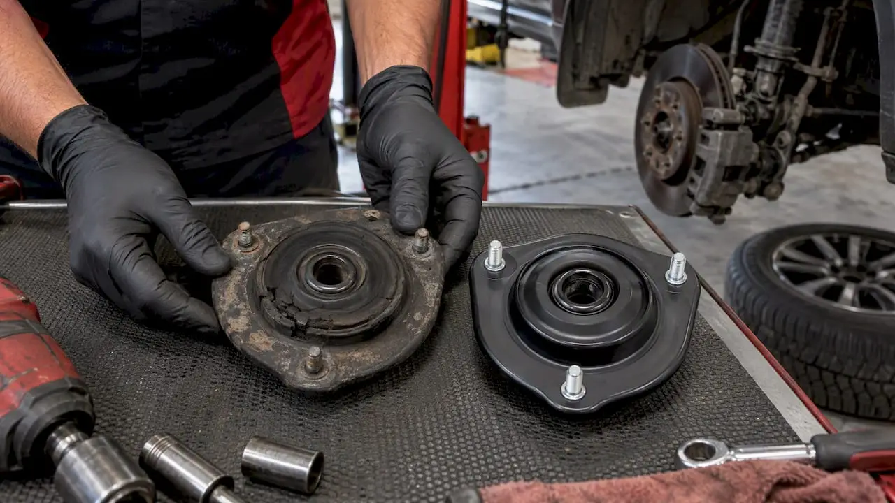 Worn and new suspension mounts compared