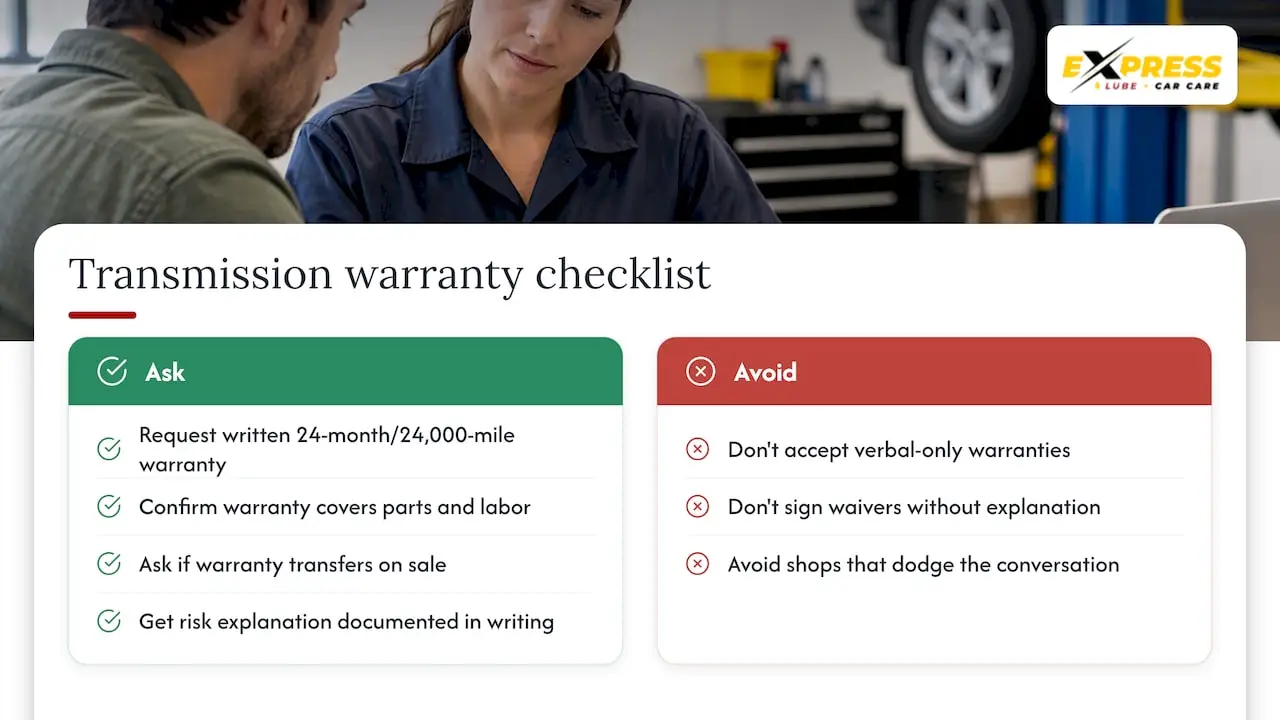 Transmission warranty coverage and comparison checks