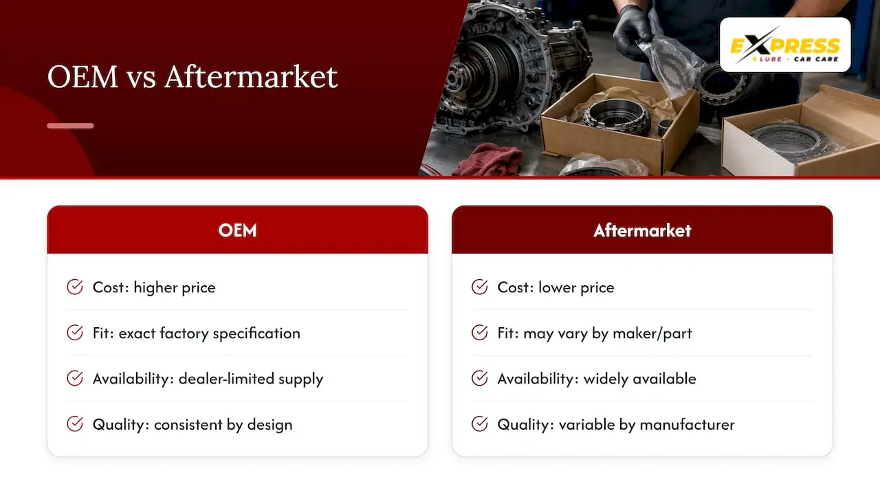 OEM versus aftermarket parts in transmission repair — overview diagram