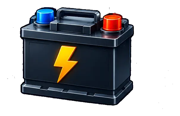 Dark car battery with blue and red terminals