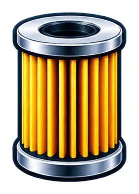 Yellow pleated cylindrical oil filter with metal caps