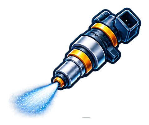 Futuristic blue and silver nozzle spraying icy mist