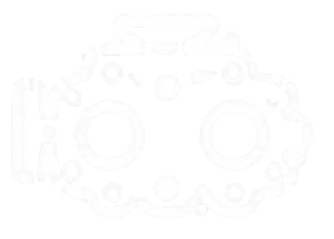 White stylized engine illustration on a black background