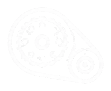 White bicycle chainring and pulley icon on black background