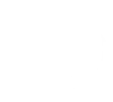 White eye-like abstract logo with circular center on black